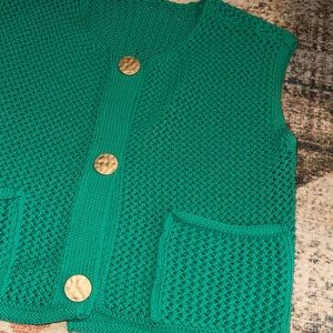 Green Knit Vest with Gold Buttons